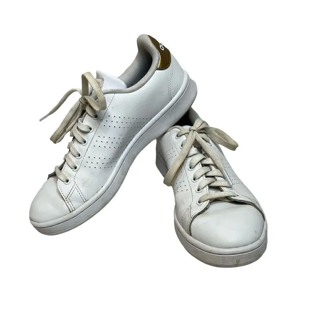 Adidas white perforated cloud foam advantage sneakers size 9.5